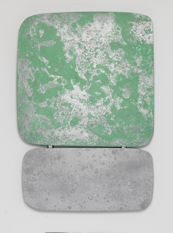 Some kinda green over some kind gray, 2019, Steel canvas, patina, matte clear finish