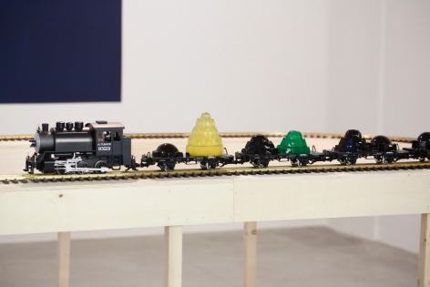 Hana&#039;s Toy Train, 2016,&nbsp;340 cm x 180 cm x 120 cm,&nbsp;Model Train, Wood, Plastic, metal rail and Jelly